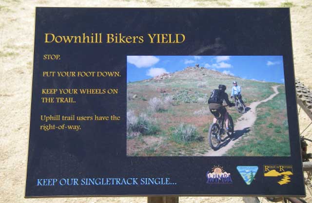 Trailside trail etiquette signs help educate trail users about the importance of ensuring that everyone’s recreational outing is a good one