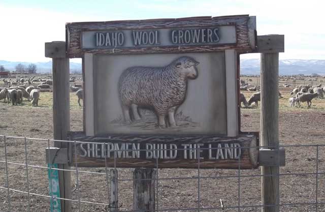 Sign at the Shirts sheep ranch in Wilder. 